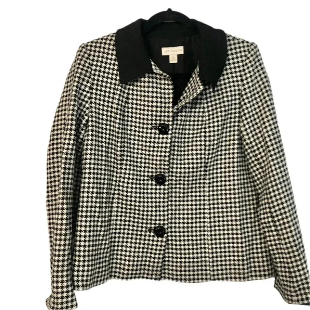 Appleseed's Houndstooth Wool Blend Button Up Blazer Jacket Size 6 GUC